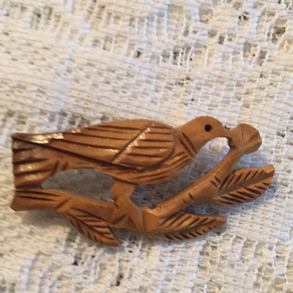 Olive Wood Carved Dove Pin